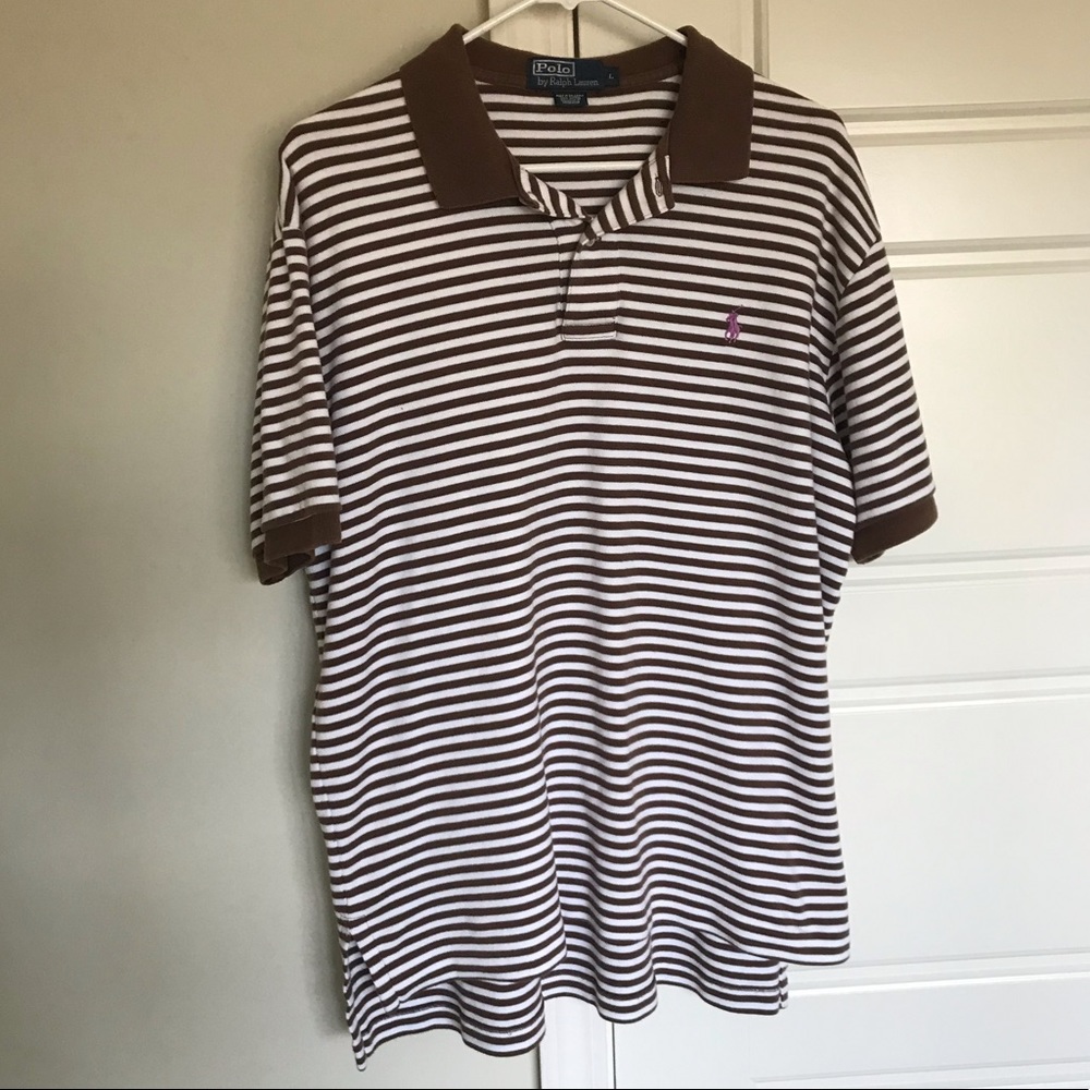 Brown and White stripped Ralph Lauren Polo